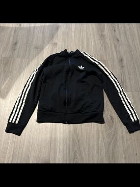 Adidas Black Track Jacket with White Stripes and Trefoil